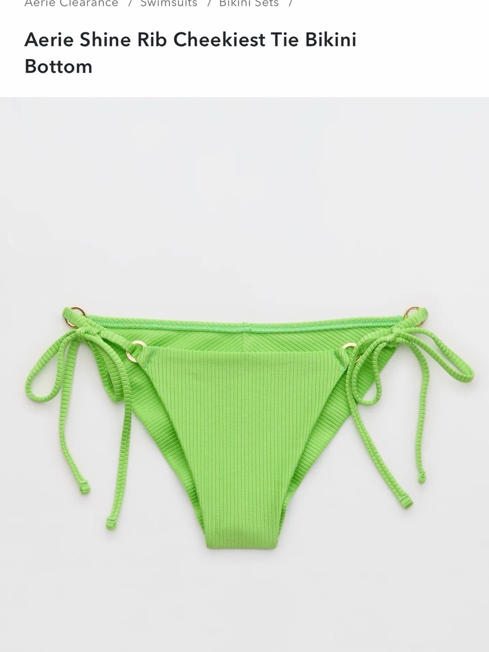 Aerie Neon Green Ribbed Tie-Side Bikini Bottom size large